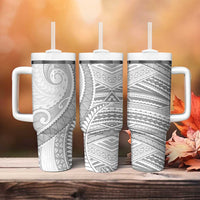 American Samoa White Sunday Tumbler With Handle Polynesian Lotu Tamaiti - Polynesian Pride