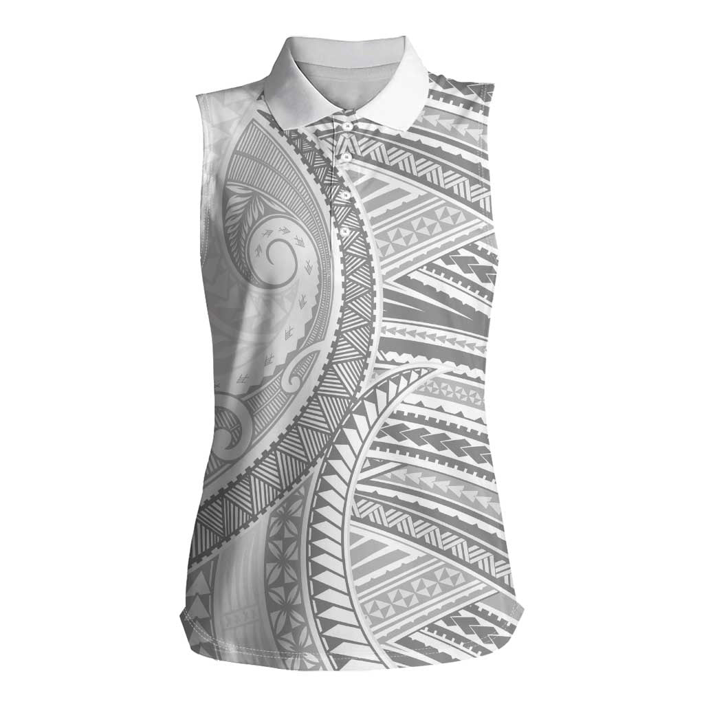American Samoa White Sunday Women Sleeveless Polo Shirt Polynesian Lotu Tamaiti - Polynesian Pride