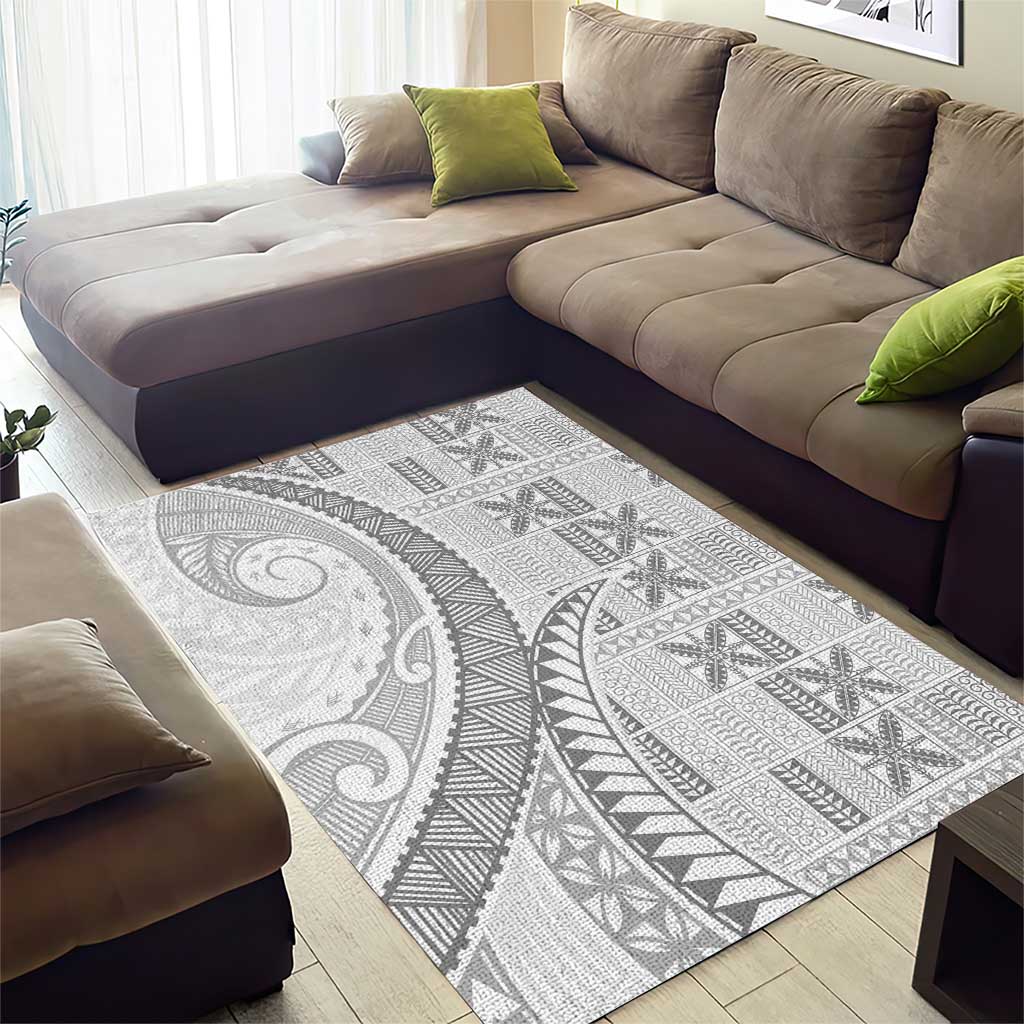 Niue White Sunday Area Rug Niuean Lotu Tamaiti Hiapo Pattern - Polynesian Pride