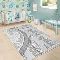 Niue White Sunday Area Rug Niuean Lotu Tamaiti Hiapo Pattern - Polynesian Pride