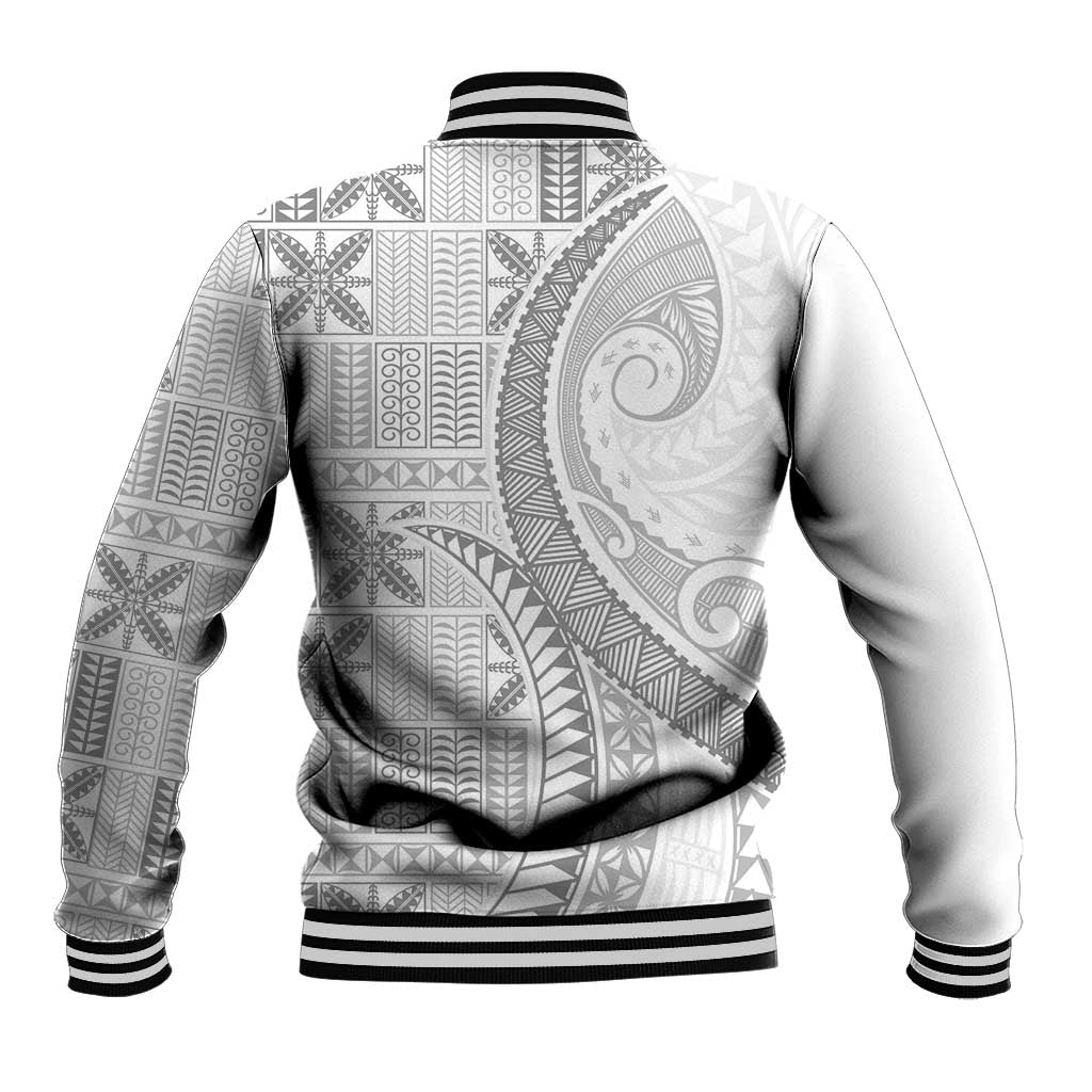 Niue White Sunday Baseball Jacket Niuean Lotu Tamaiti Hiapo Pattern - Polynesian Pride
