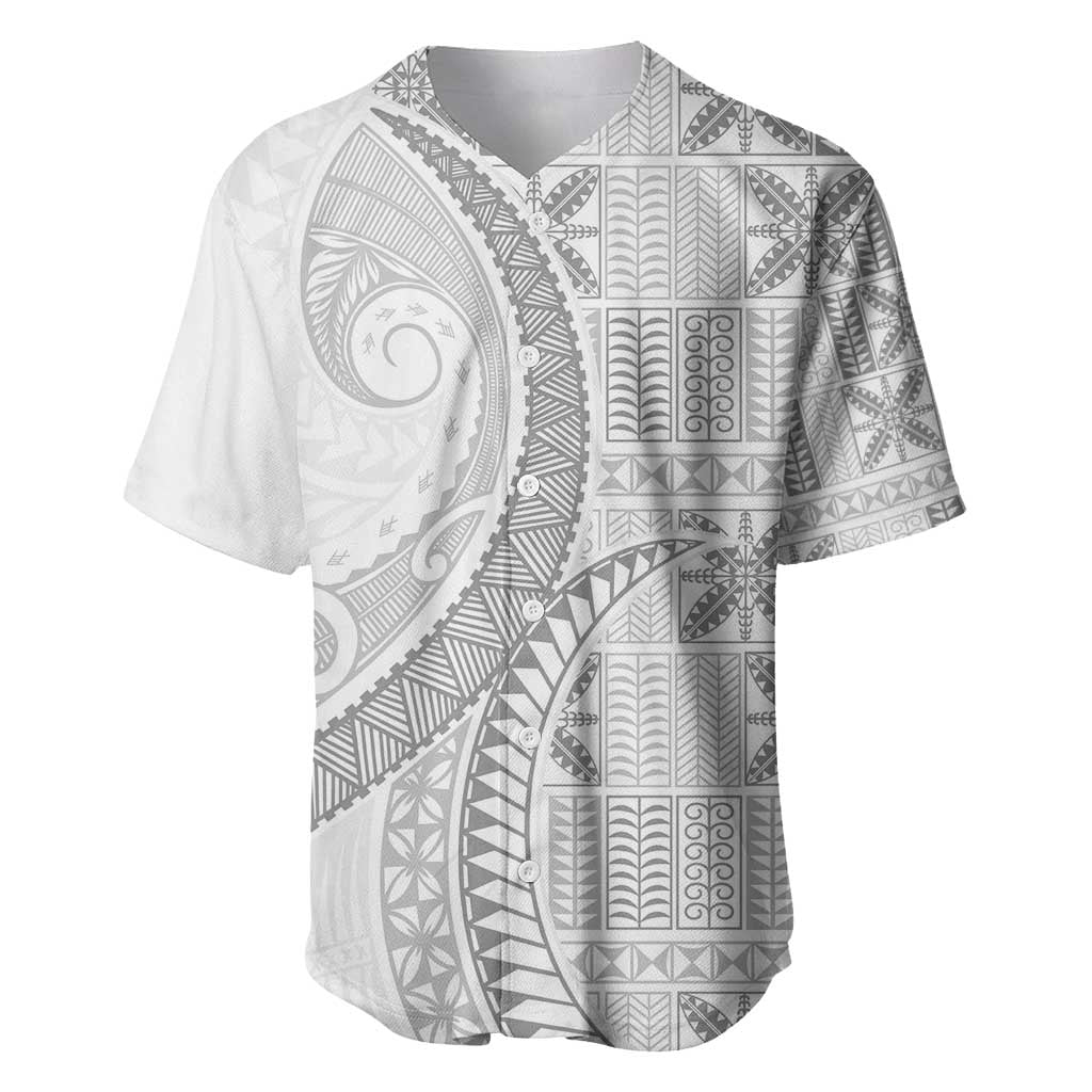 Niue White Sunday Baseball Jersey Niuean Lotu Tamaiti Hiapo Pattern - Polynesian Pride