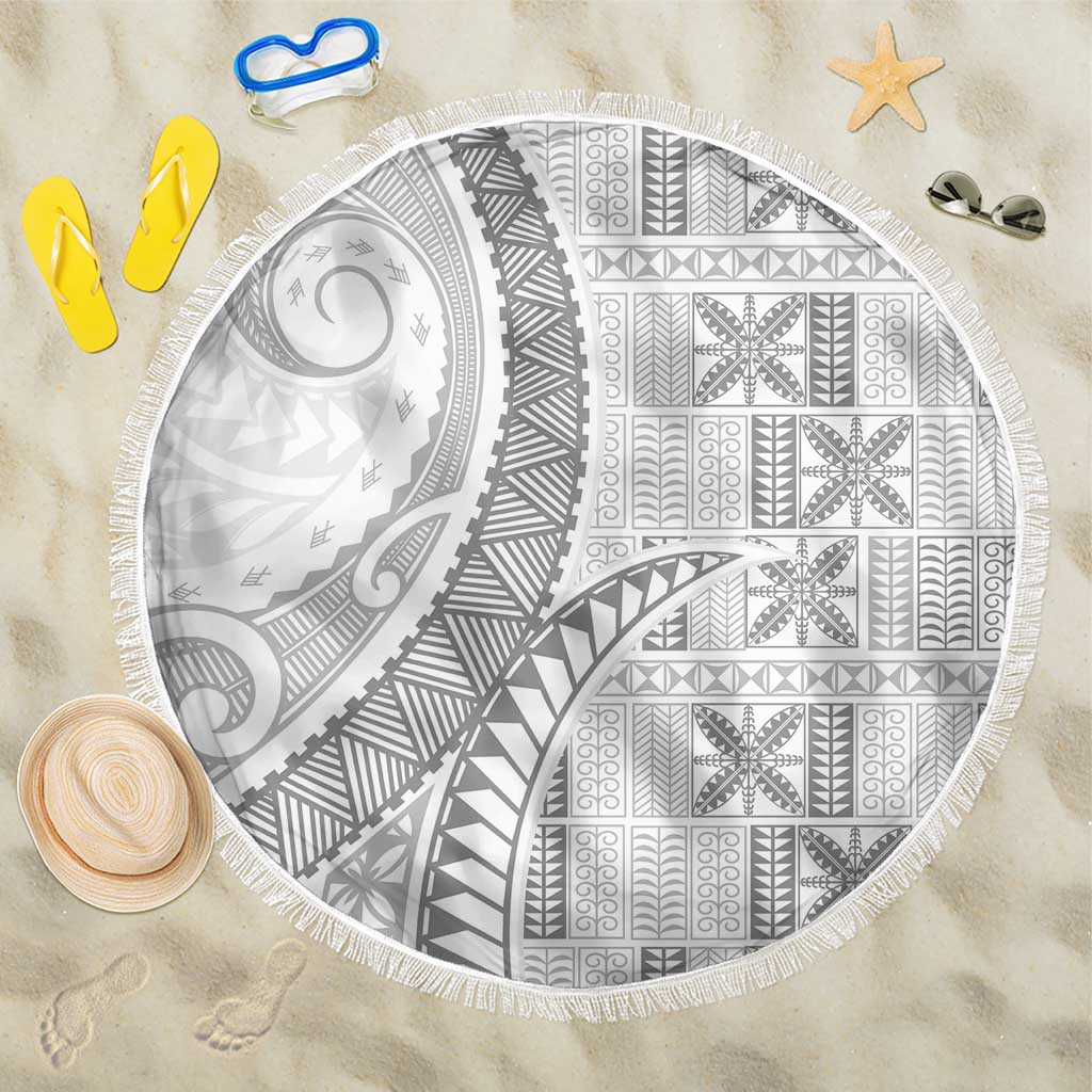 Niue White Sunday Beach Blanket Niuean Lotu Tamaiti Hiapo Pattern - Polynesian Pride