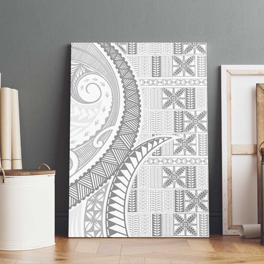 Niue White Sunday Canvas Wall Art Niuean Lotu Tamaiti Hiapo Pattern - Polynesian Pride