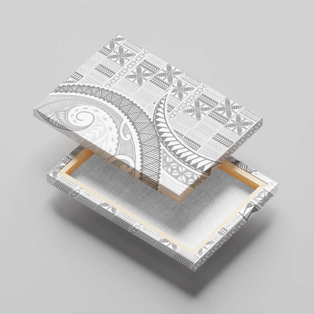 Niue White Sunday Canvas Wall Art Niuean Lotu Tamaiti Hiapo Pattern - Polynesian Pride