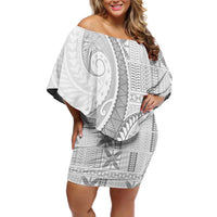 Niue White Sunday Family Matching Off Shoulder Short Dress and Hawaiian Shirt Niuean Lotu Tamaiti Hiapo Pattern - Polynesian Pride