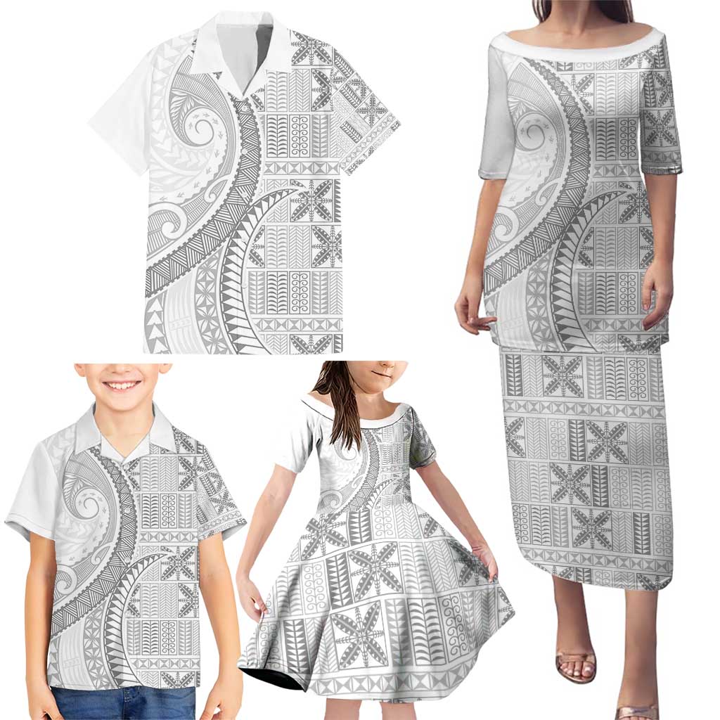 Niue White Sunday Family Matching Puletasi and Hawaiian Shirt Niuean Lotu Tamaiti Hiapo Pattern - Polynesian Pride