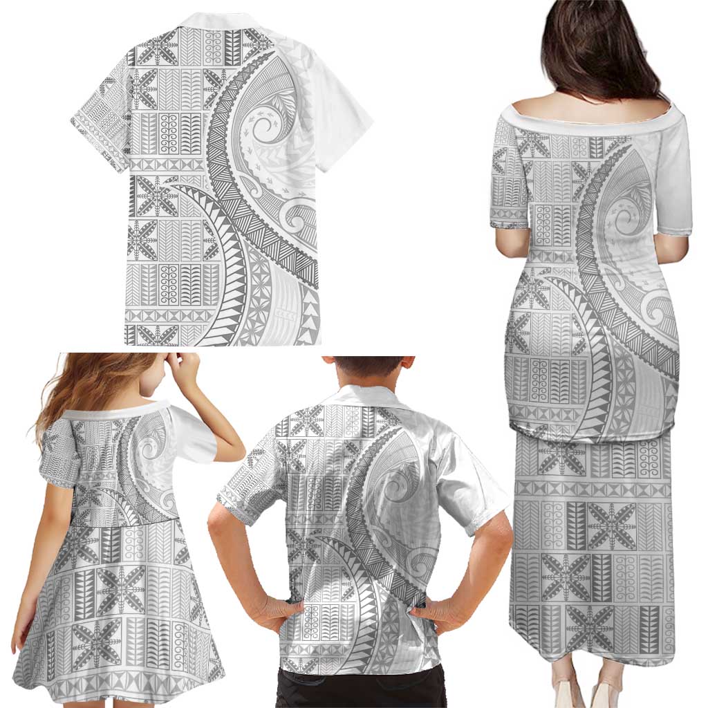 Niue White Sunday Family Matching Puletasi and Hawaiian Shirt Niuean Lotu Tamaiti Hiapo Pattern - Polynesian Pride
