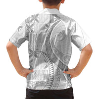 Niue White Sunday Family Matching Tank Maxi Dress and Hawaiian Shirt Niuean Lotu Tamaiti Hiapo Pattern LT9 - Polynesian Pride