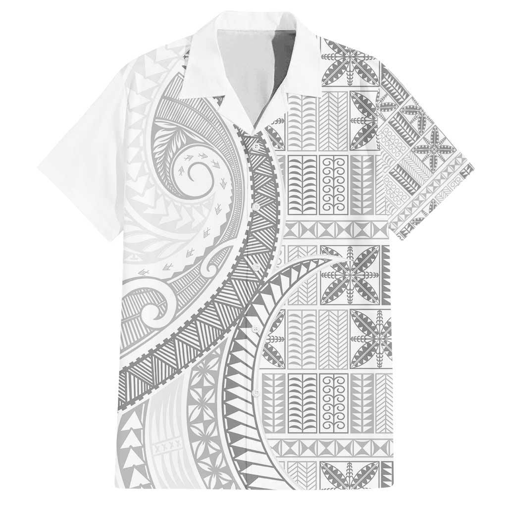 Niue White Sunday Family Matching Tank Maxi Dress and Hawaiian Shirt Niuean Lotu Tamaiti Hiapo Pattern LT9 Dad's Shirt - Short Sleeve White - Polynesian Pride