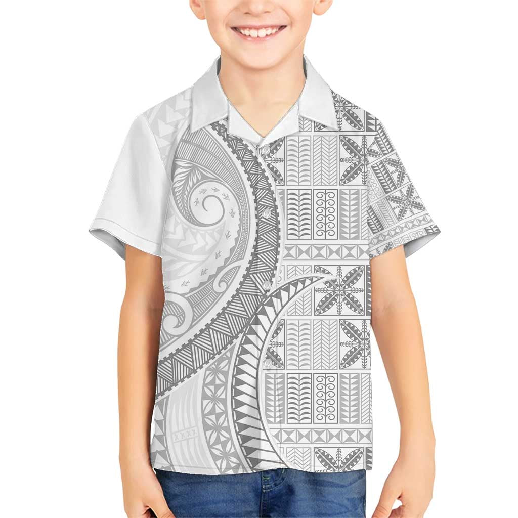Niue White Sunday Family Matching Tank Maxi Dress and Hawaiian Shirt Niuean Lotu Tamaiti Hiapo Pattern LT9 Son's Shirt White - Polynesian Pride