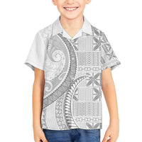 Niue White Sunday Family Matching Tank Maxi Dress and Hawaiian Shirt Niuean Lotu Tamaiti Hiapo Pattern LT9 Son's Shirt White - Polynesian Pride