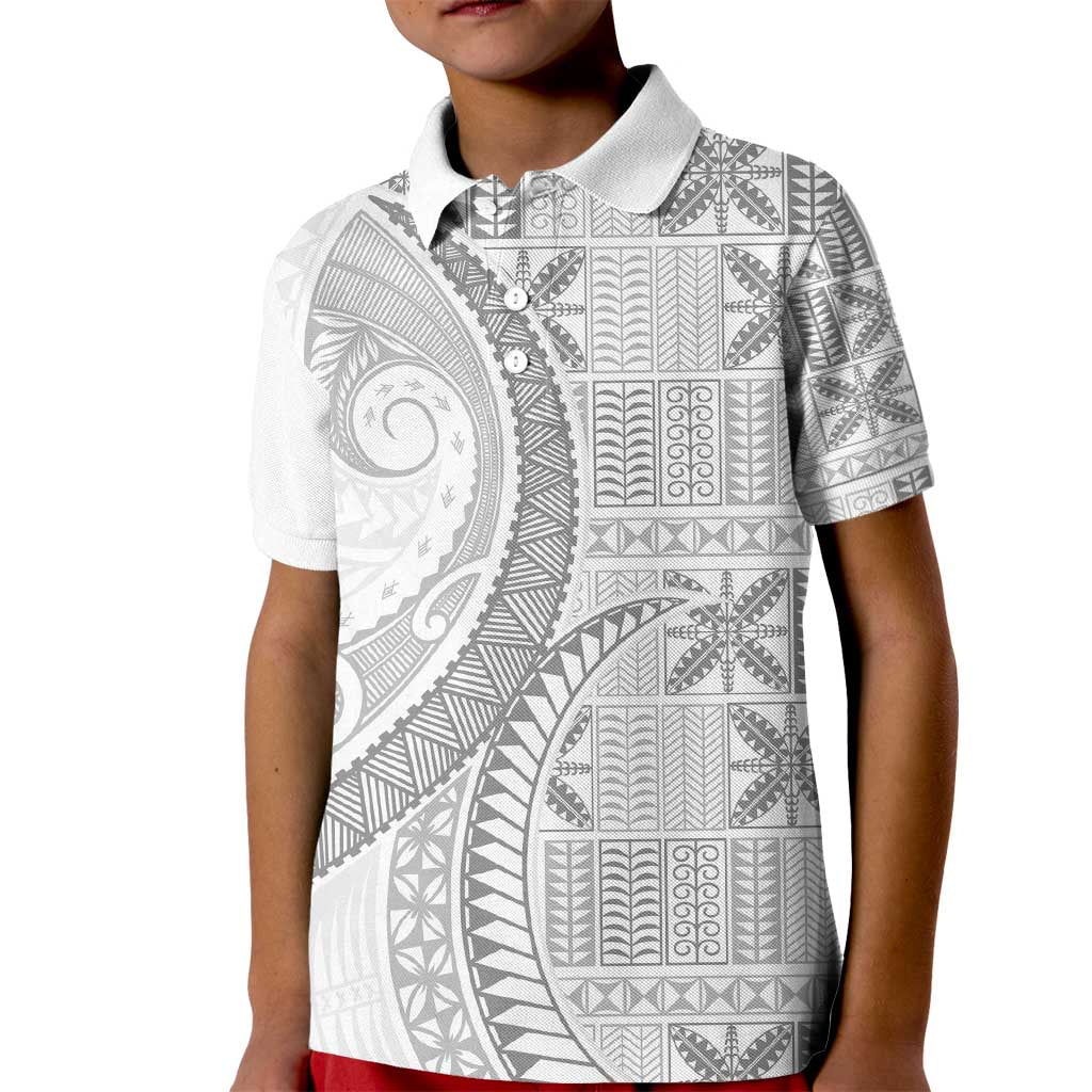Niue White Sunday Kid Polo Shirt Niuean Lotu Tamaiti Hiapo Pattern - Polynesian Pride