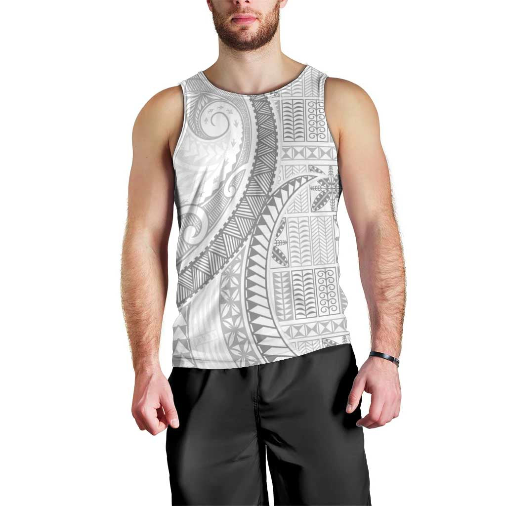 Niue White Sunday Men Tank Top Niuean Lotu Tamaiti Hiapo Pattern LT9 - Polynesian Pride