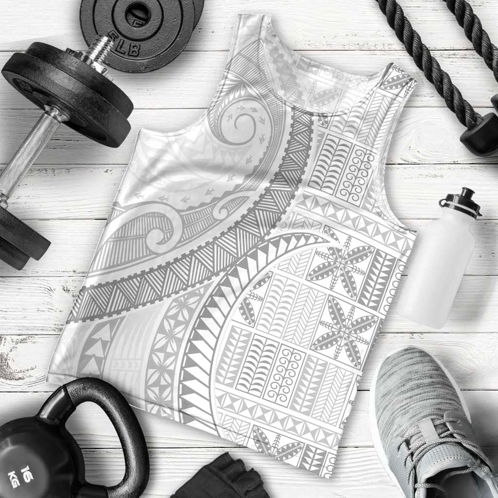 Niue White Sunday Men Tank Top Niuean Lotu Tamaiti Hiapo Pattern LT9 - Polynesian Pride