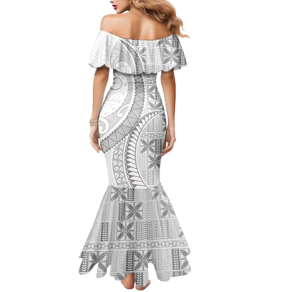Niue White Sunday Mermaid Dress Niuean Lotu Tamaiti Hiapo Pattern LT9 - Polynesian Pride