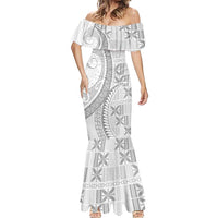 Niue White Sunday Mermaid Dress Niuean Lotu Tamaiti Hiapo Pattern - Polynesian Pride