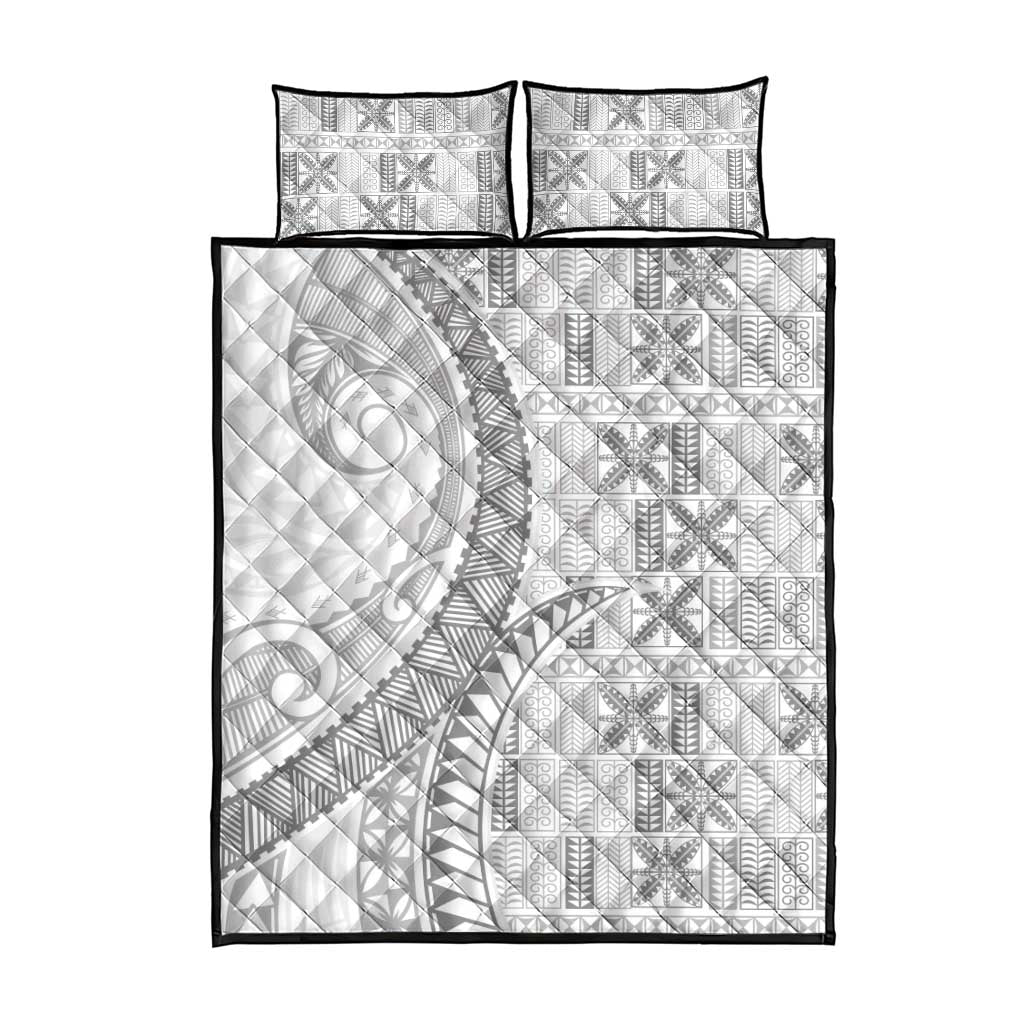 Niue White Sunday Quilt Bed Set Niuean Lotu Tamaiti Hiapo Pattern - Polynesian Pride