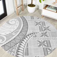 Niue White Sunday Round Carpet Niuean Lotu Tamaiti Hiapo Pattern - Polynesian Pride