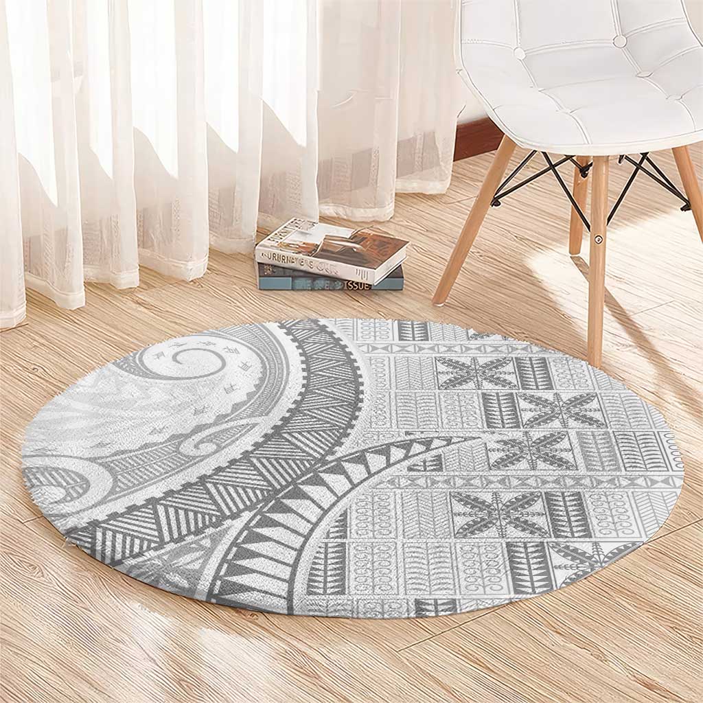 Niue White Sunday Round Carpet Niuean Lotu Tamaiti Hiapo Pattern - Polynesian Pride