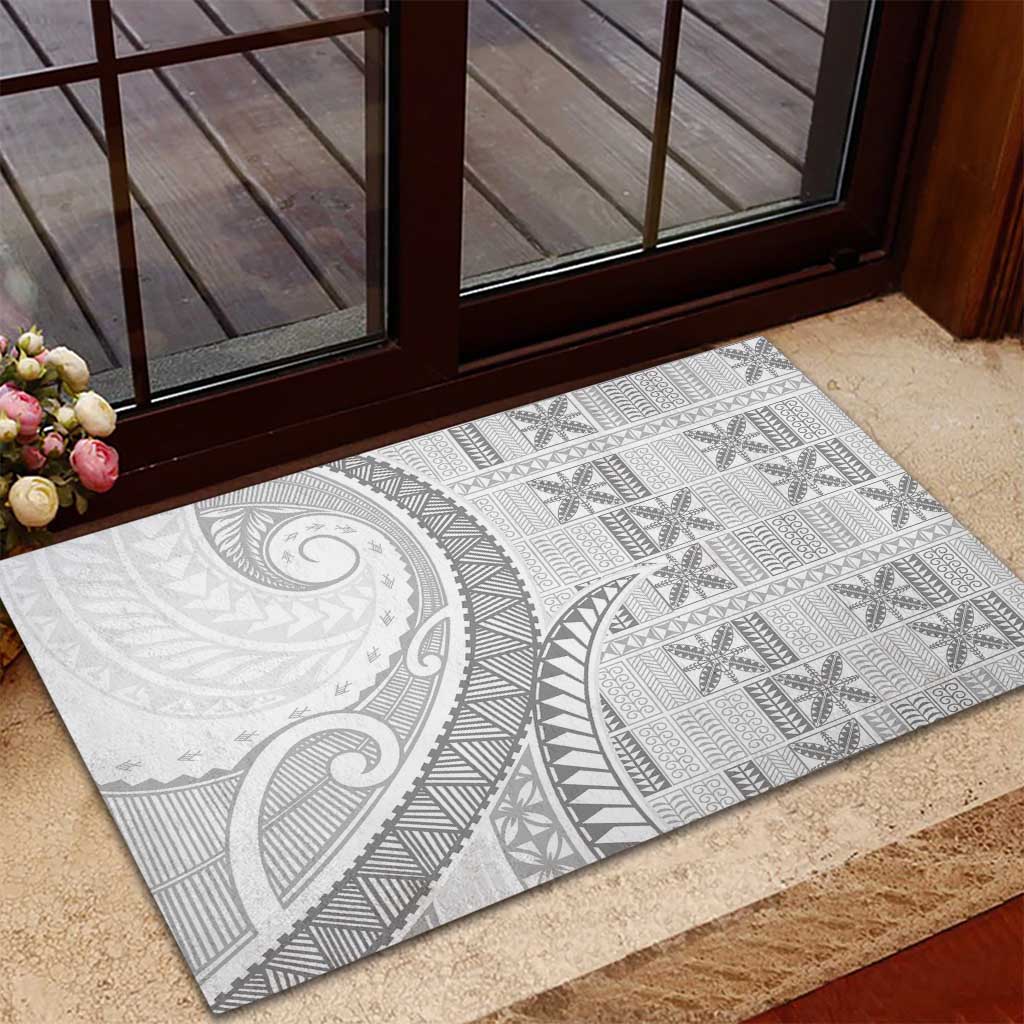 Niue White Sunday Rubber Doormat Niuean Lotu Tamaiti Hiapo Pattern - Polynesian Pride