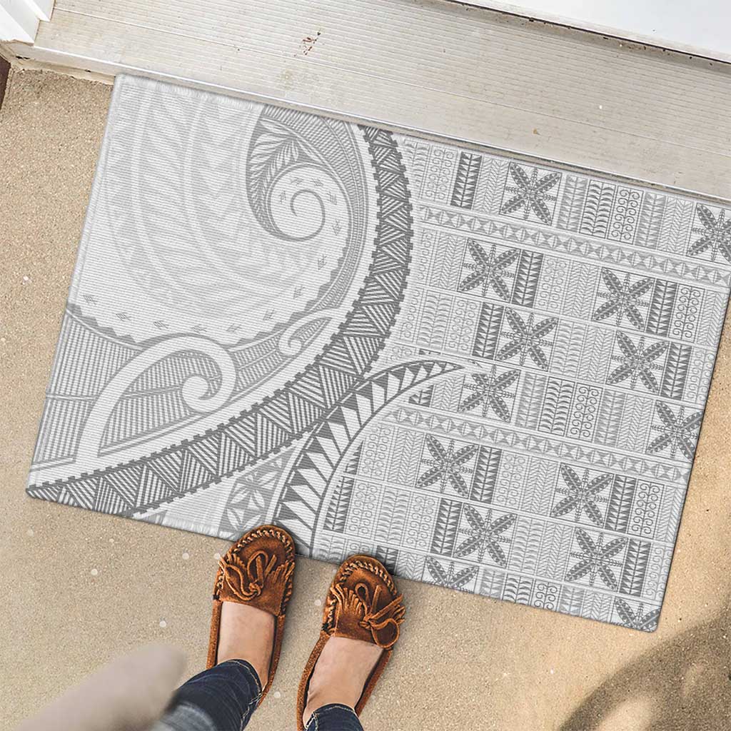Niue White Sunday Rubber Doormat Niuean Lotu Tamaiti Hiapo Pattern - Polynesian Pride