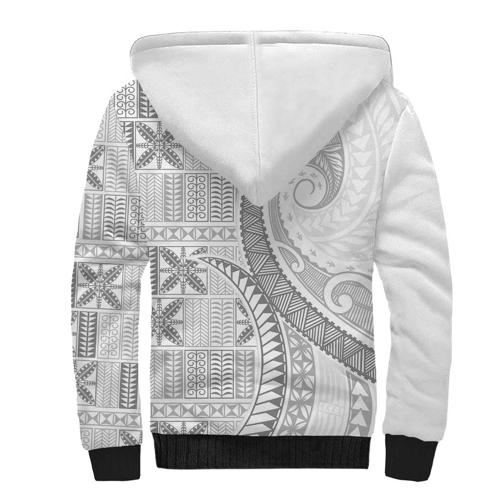 Niue White Sunday Sherpa Hoodie Niuean Lotu Tamaiti Hiapo Pattern - Polynesian Pride
