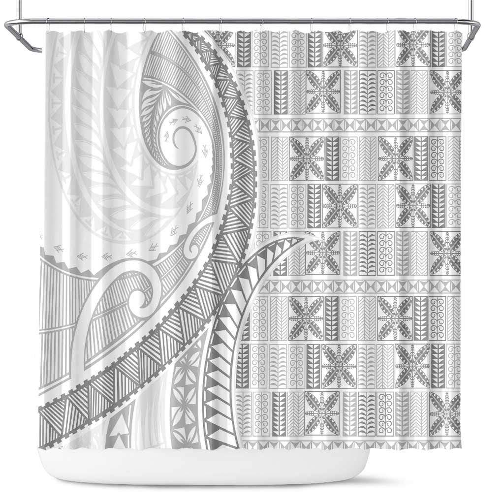 Niue White Sunday Shower Curtain Niuean Lotu Tamaiti Hiapo Pattern - Polynesian Pride