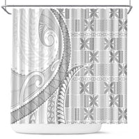 Niue White Sunday Shower Curtain Niuean Lotu Tamaiti Hiapo Pattern - Polynesian Pride
