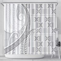Niue White Sunday Shower Curtain Niuean Lotu Tamaiti Hiapo Pattern - Polynesian Pride