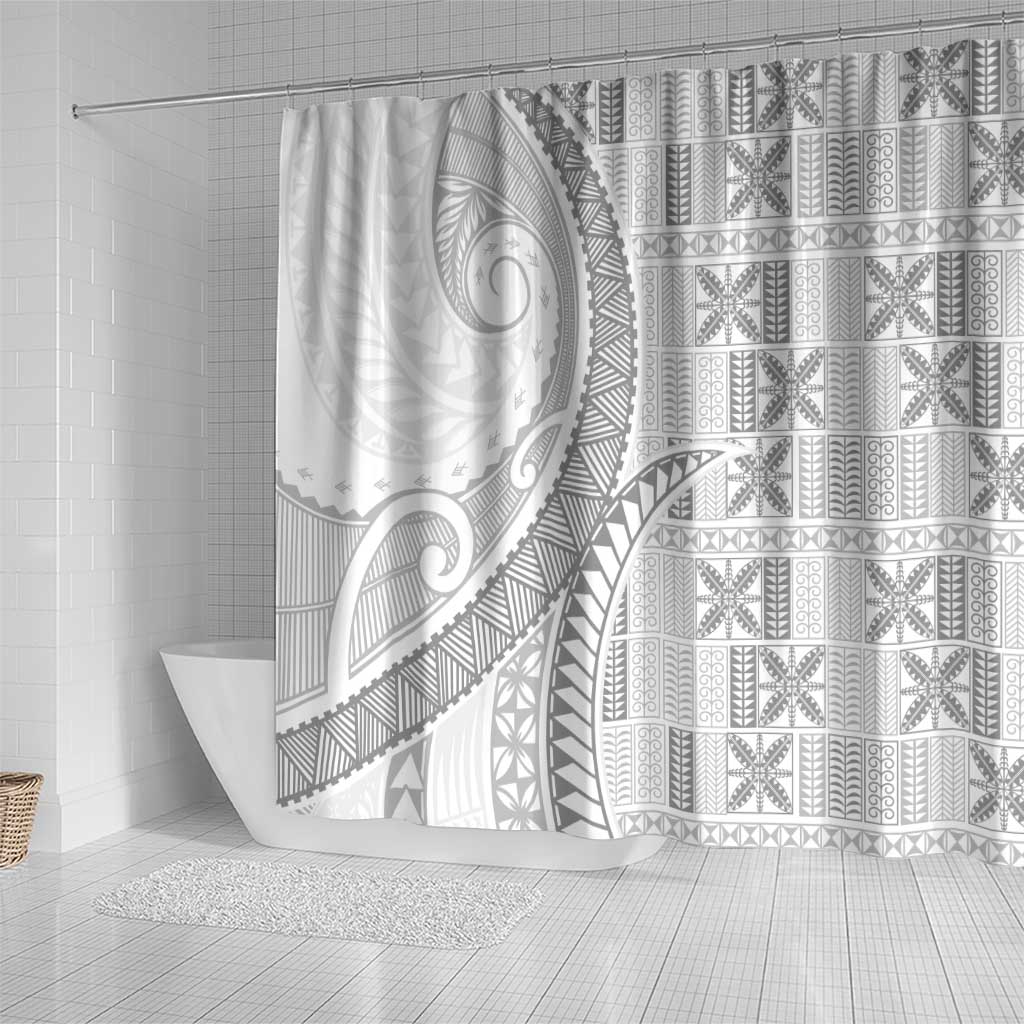 Niue White Sunday Shower Curtain Niuean Lotu Tamaiti Hiapo Pattern - Polynesian Pride
