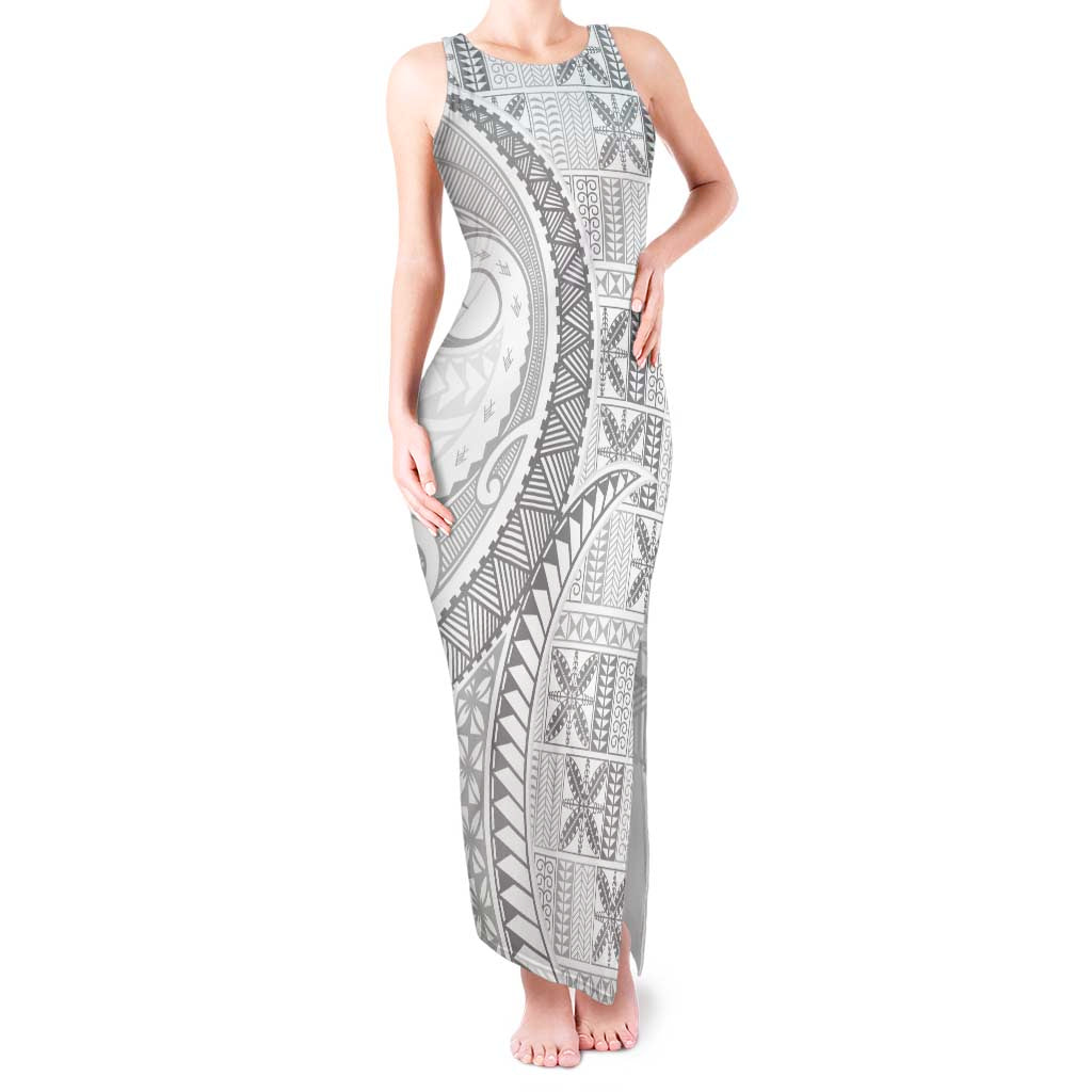 Niue White Sunday Tank Maxi Dress Niuean Lotu Tamaiti Hiapo Pattern LT9 Women White - Polynesian Pride