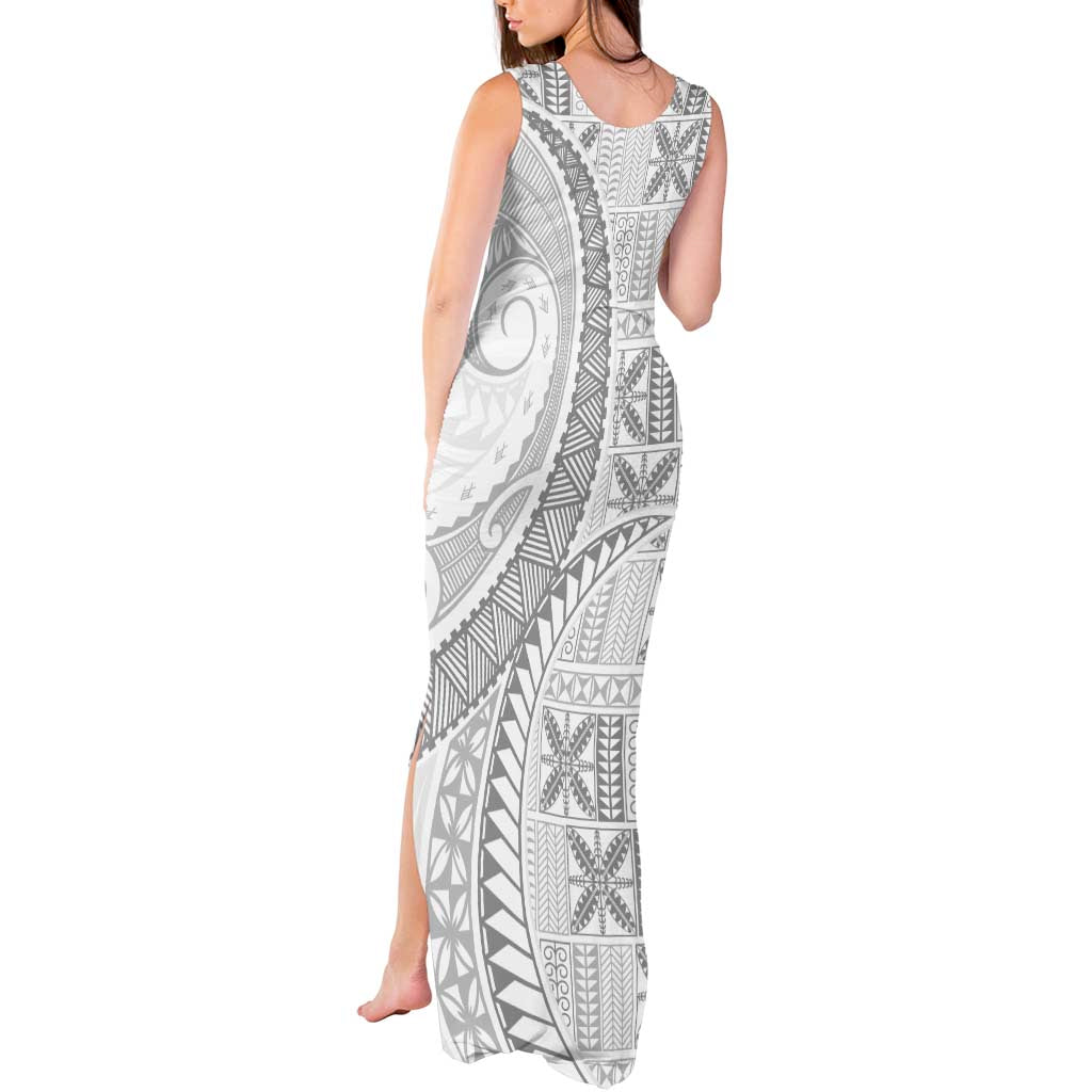 Niue White Sunday Tank Maxi Dress Niuean Lotu Tamaiti Hiapo Pattern LT9 - Polynesian Pride
