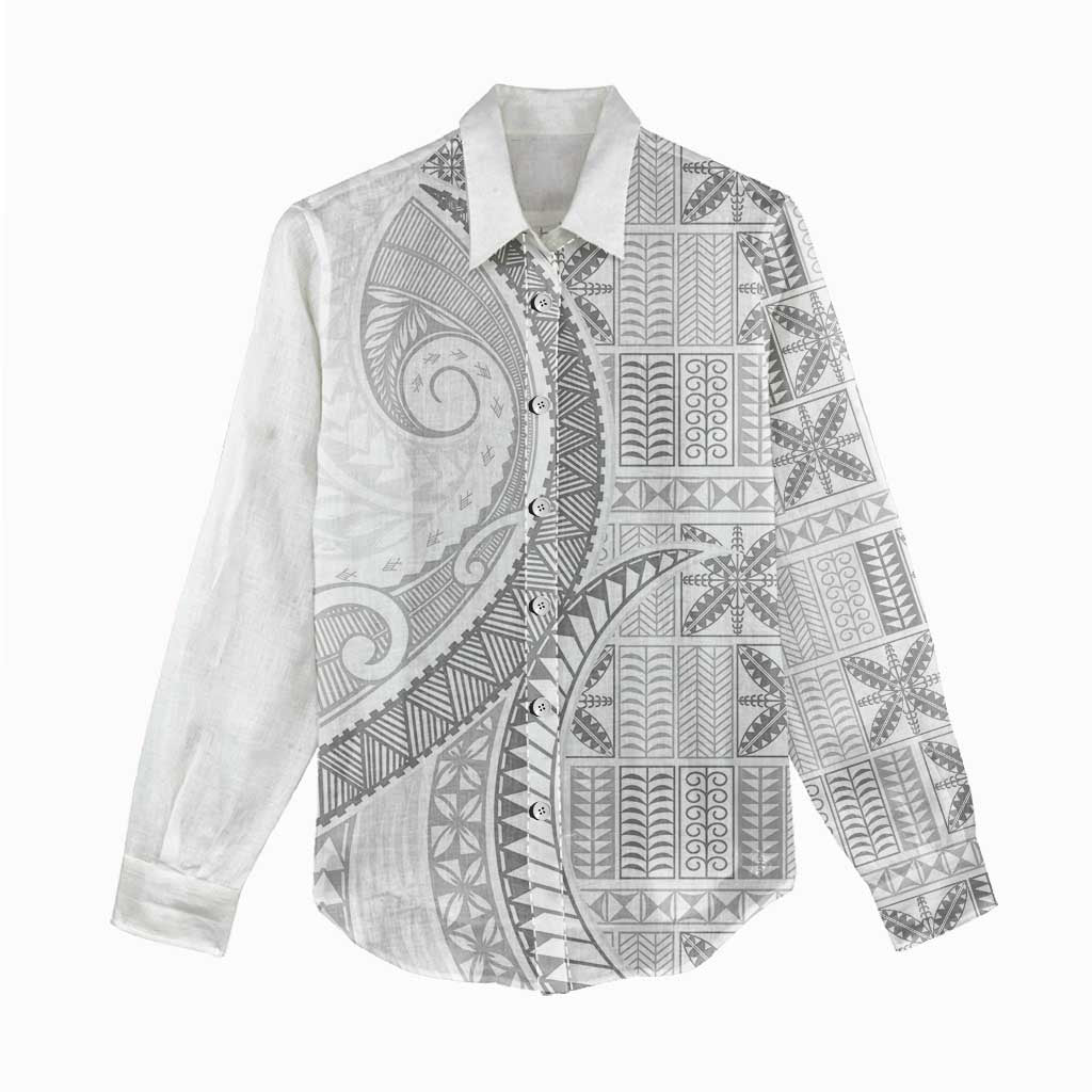 Niue White Sunday Women Casual Shirt Niuean Lotu Tamaiti Hiapo Pattern - Polynesian Pride