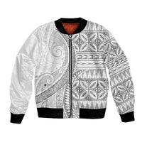 Polynesian White Sunday Bomber Jacket Lotu Tamaiti Melanesian Pattern - Polynesian Pride