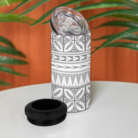 Polynesian White Sunday 4 in 1 Can Cooler Tumbler Lotu Tamaiti Melanesian Pattern - Polynesian Pride