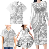 Polynesian White Sunday Family Matching Long Sleeve Bodycon Dress and Hawaiian Shirt Lotu Tamaiti Melanesian Pattern - Polynesian Pride