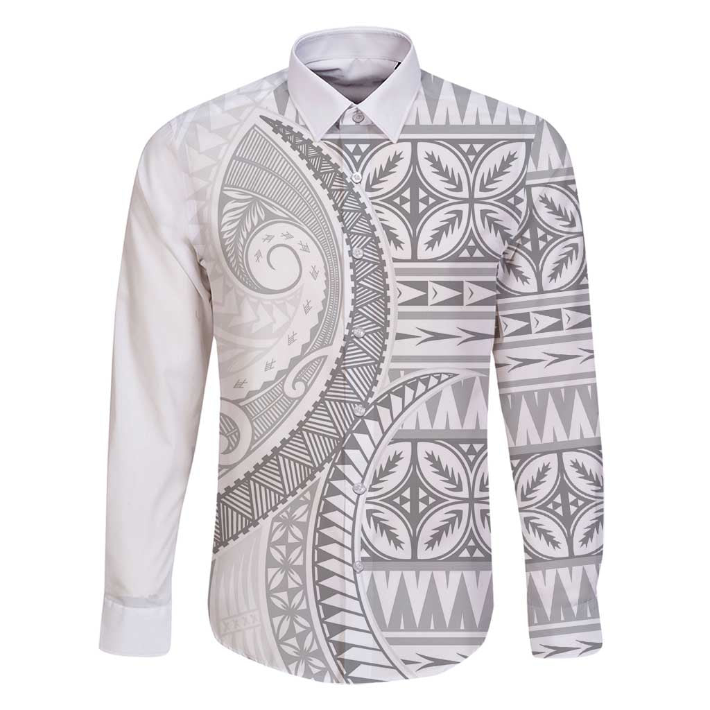 Polynesian White Sunday Family Matching Long Sleeve Bodycon Dress and Hawaiian Shirt Lotu Tamaiti Melanesian Pattern - Polynesian Pride
