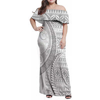 Polynesian White Sunday Family Matching Off Shoulder Maxi Dress and Hawaiian Shirt Lotu Tamaiti Melanesian Pattern - Polynesian Pride
