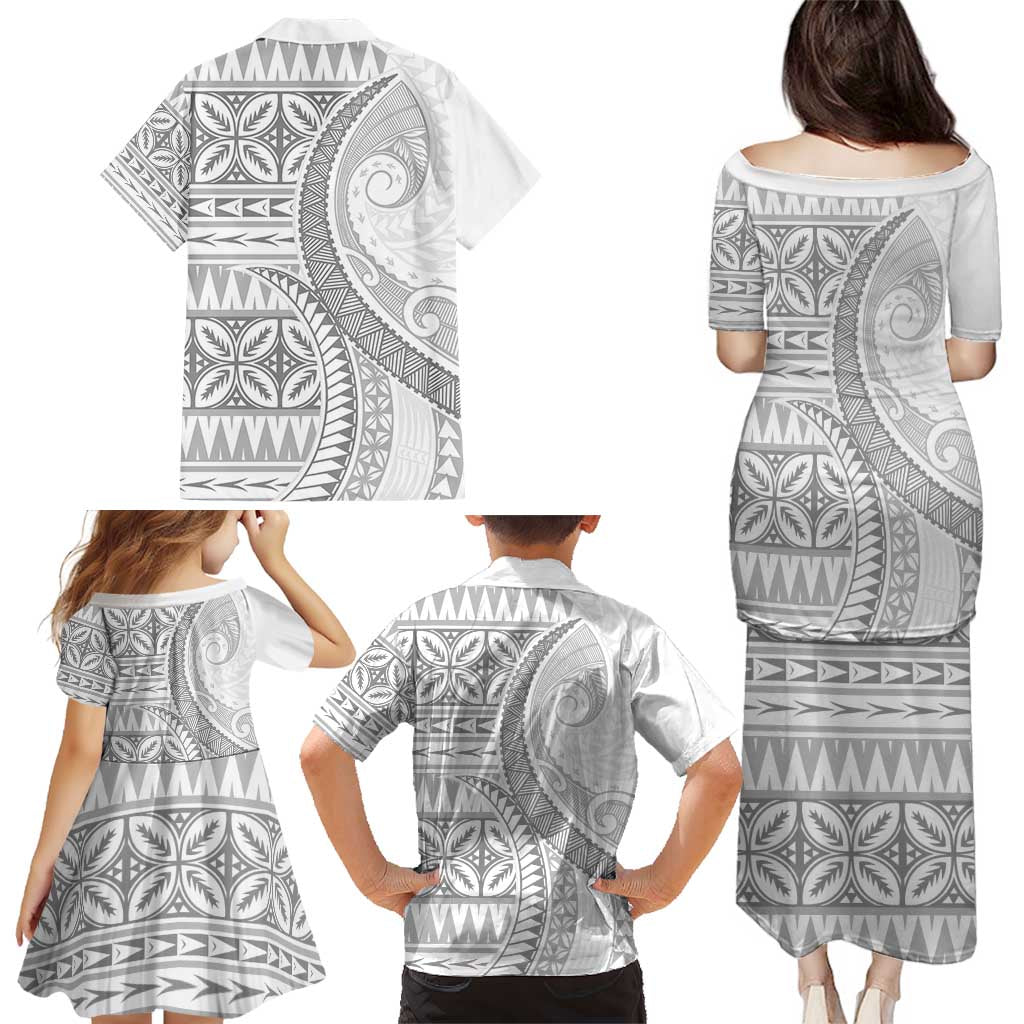 Polynesian White Sunday Family Matching Puletasi and Hawaiian Shirt Lotu Tamaiti Melanesian Pattern - Polynesian Pride