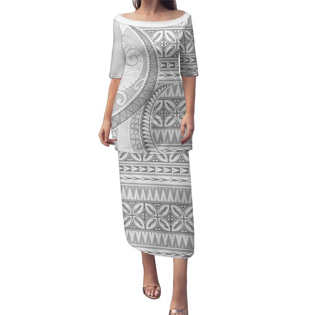 Polynesian White Sunday Family Matching Puletasi and Hawaiian Shirt Lotu Tamaiti Melanesian Pattern - Polynesian Pride