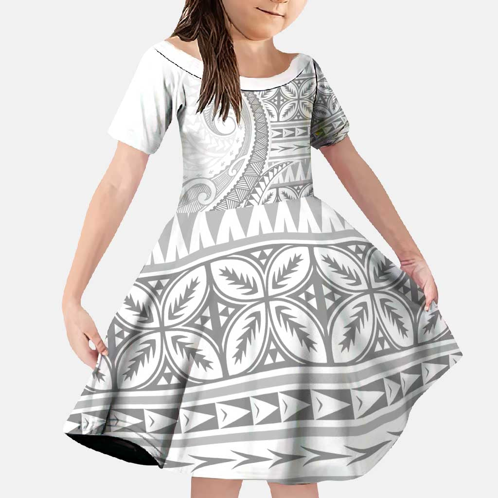 Polynesian White Sunday Family Matching Short Sleeve Bodycon Dress and Hawaiian Shirt Lotu Tamaiti Melanesian Pattern - Polynesian Pride