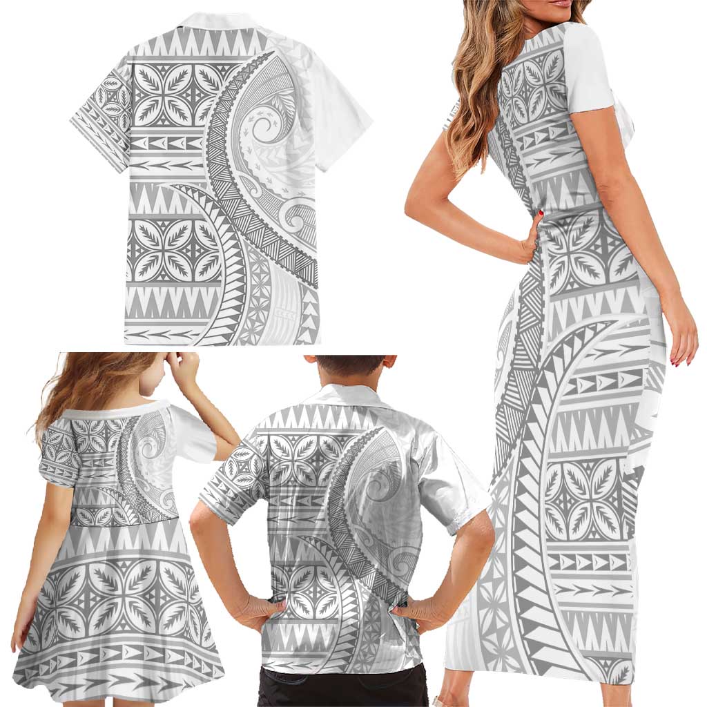 Polynesian White Sunday Family Matching Short Sleeve Bodycon Dress and Hawaiian Shirt Lotu Tamaiti Melanesian Pattern - Polynesian Pride
