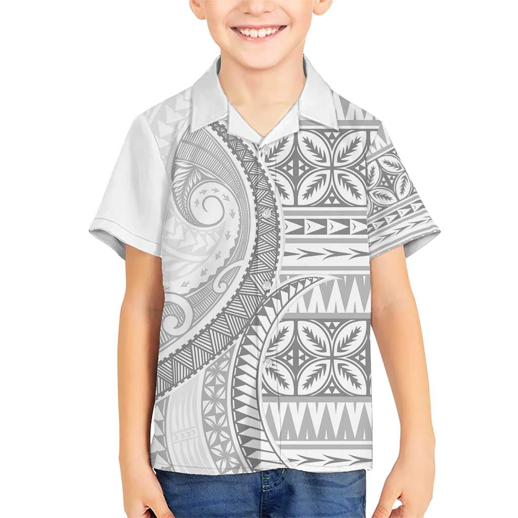 Polynesian White Sunday Family Matching Short Sleeve Bodycon Dress and Hawaiian Shirt Lotu Tamaiti Melanesian Pattern - Polynesian Pride