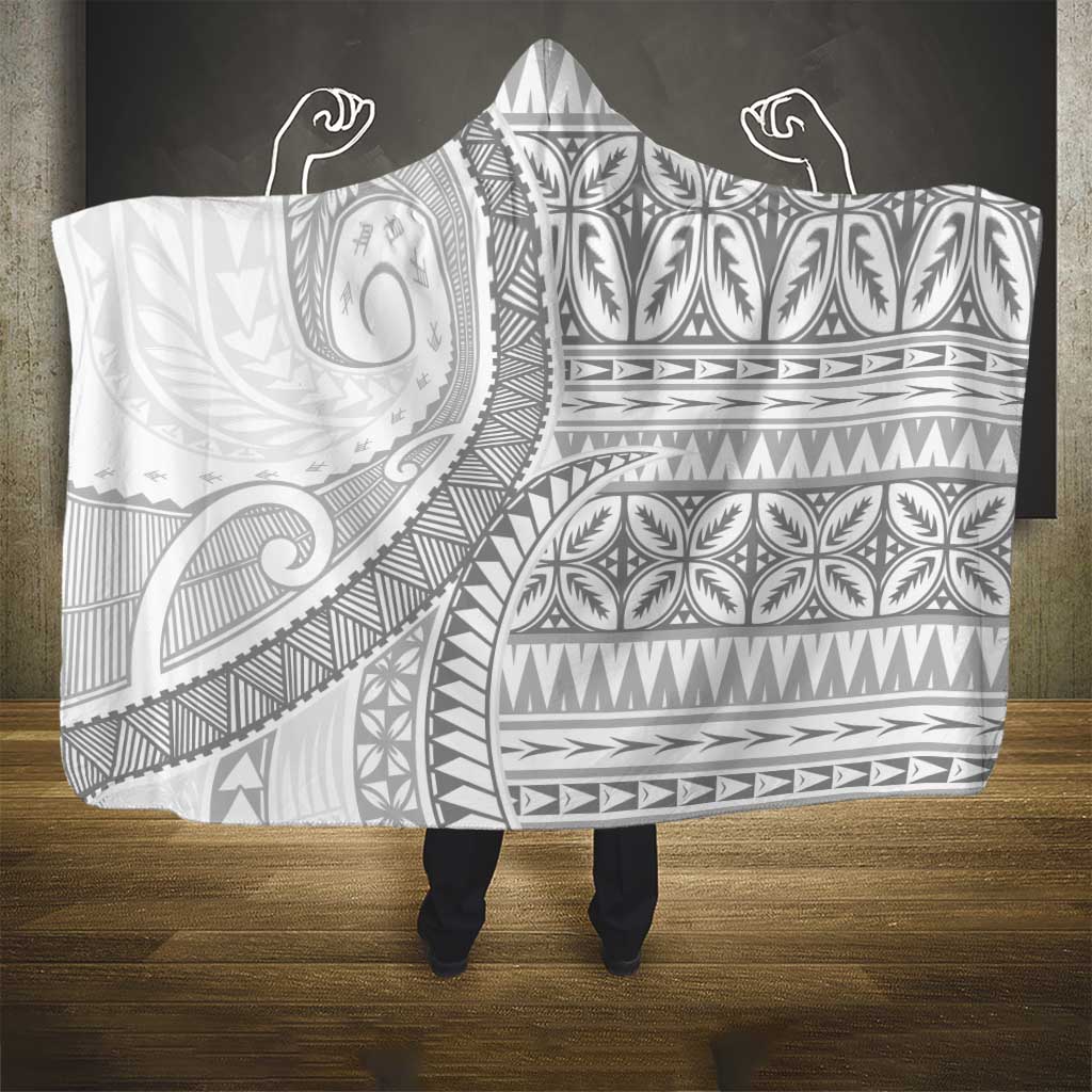 Polynesian White Sunday Hooded Blanket Lotu Tamaiti Melanesian Pattern - Polynesian Pride