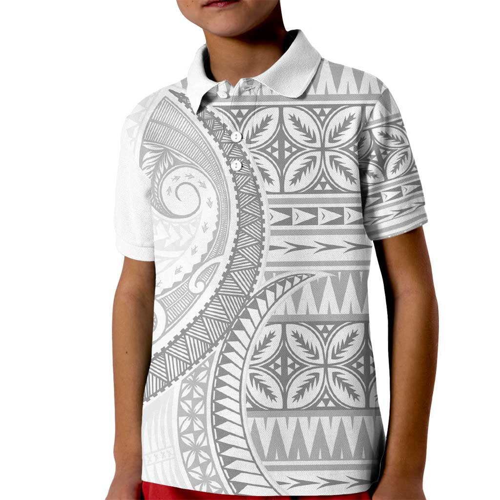 Polynesian White Sunday Kid Polo Shirt Lotu Tamaiti Melanesian Pattern - Polynesian Pride