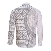 Polynesian White Sunday Long Sleeve Button Shirt Lotu Tamaiti Melanesian Pattern - Polynesian Pride
