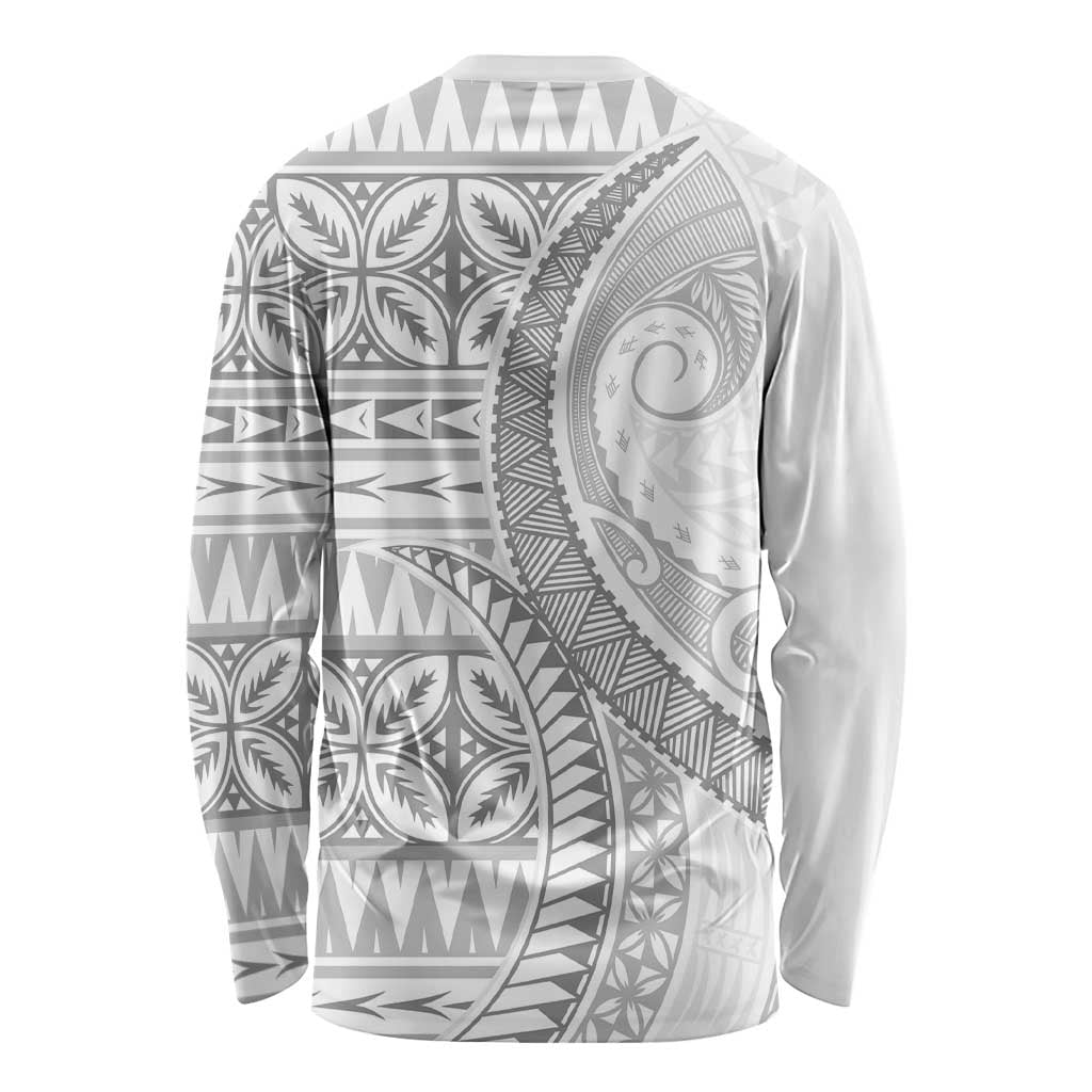 Polynesian White Sunday Long Sleeve Shirt Lotu Tamaiti Melanesian Pattern - Polynesian Pride