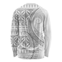 Polynesian White Sunday Long Sleeve Shirt Lotu Tamaiti Melanesian Pattern - Polynesian Pride