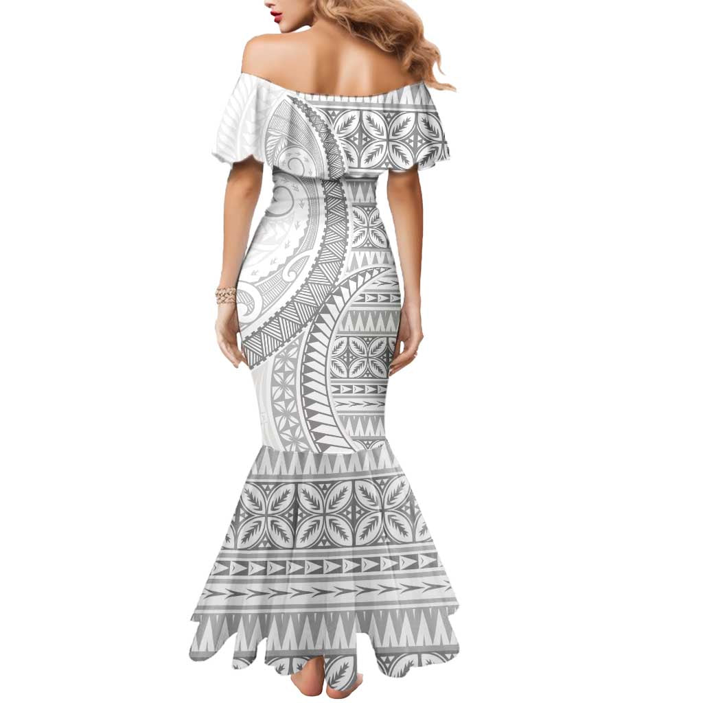 Polynesian White Sunday Mermaid Dress Lotu Tamaiti Melanesian Pattern - Polynesian Pride